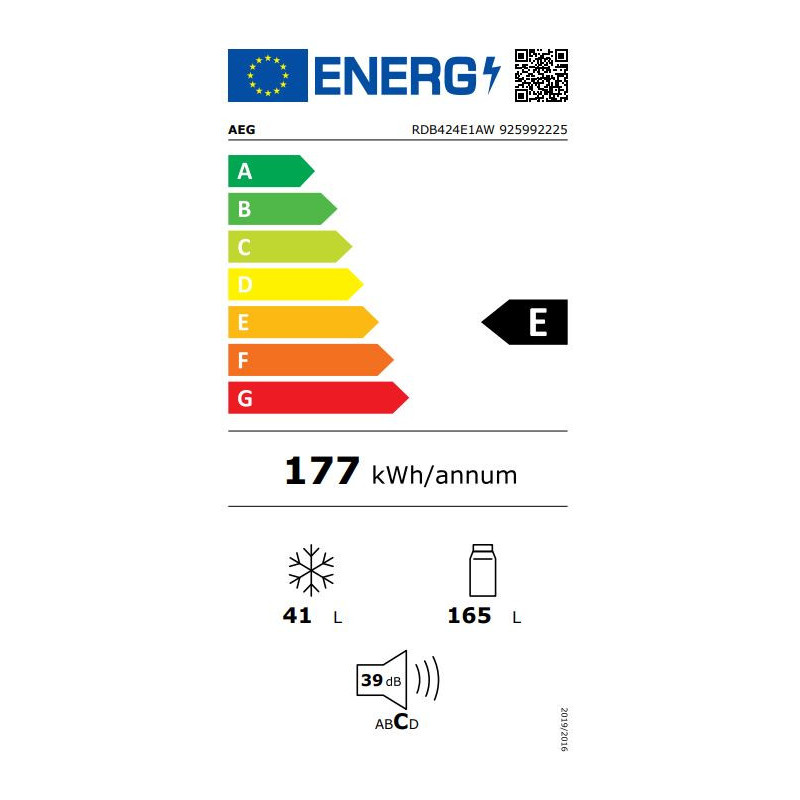AEG RDB424E1AW réfrigérateur-congélateur 206L Classe énergétique E LowFrost