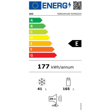 AEG RDB424E1AW Combi koelkast 206L Energieklasse E LowFrost