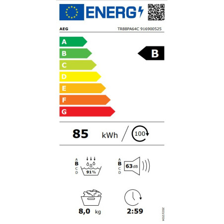 AEG TR88PA64C Warmtepompdroogkast 8 kg AbsoluteCare PreciseDry MixDry