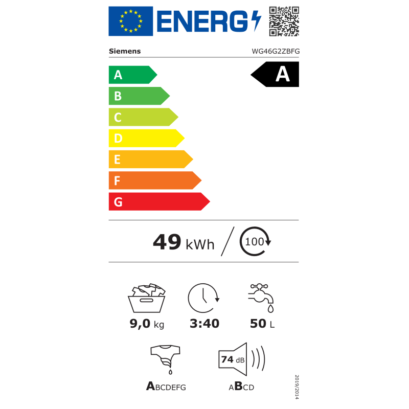 Siemens WG46G2ZBFG Lave-linge 9 kg 1600 tr/min smartFinish iQdrive