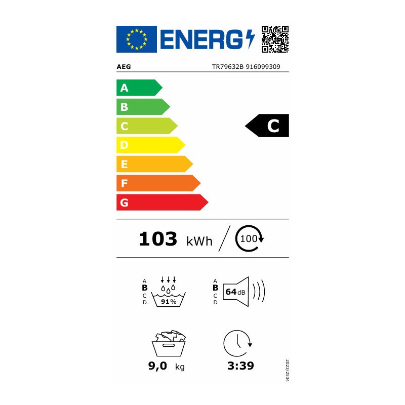 AEG TR79632B Warmtepompdroogkast 9 kg SensiDry MixDry PreciseDry