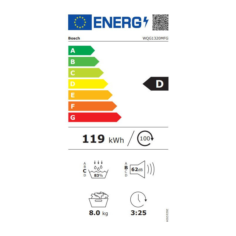 BOSCH WQG1320MFG Sèche-linge pompe à chaleur 8 kg AutoDry Easy Clean Demi-charge