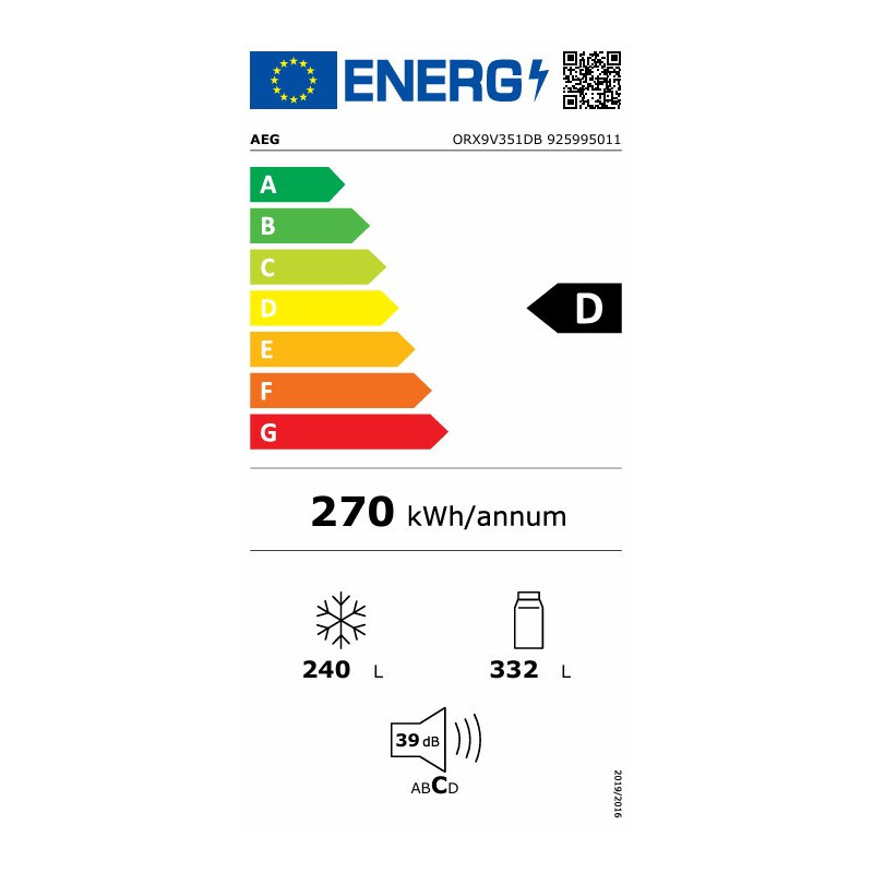 AEG ORX9V351DB Amerikaanse koelkast 572 liter MultiChill 0° Cooling 360° NoFrost