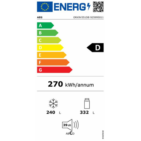 AEG ORX9V351DB Réfrigérateur américain 572 litres MultiChill 0° Cooling 360° NoFrost