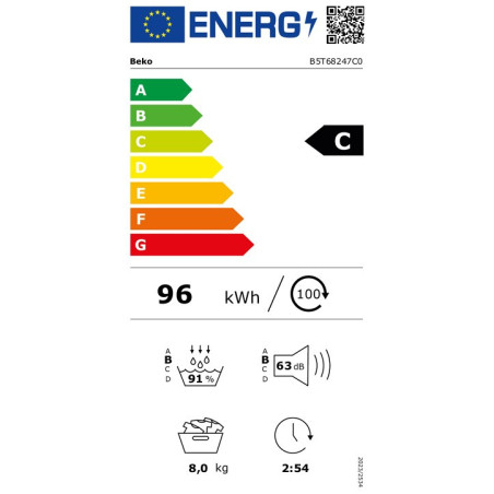 Beko B5T68247C0 Sèche-linge Hybrid 2.0 8 kg Classe C SteamCure OptiSense